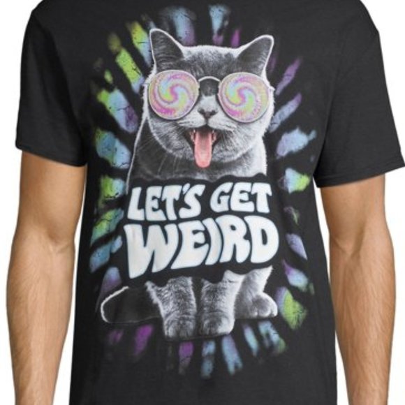 new Hippie Trippy Cat tee LETS GET WEIRD Psychedelic kitty kitten UNISEX large - Picture 2 of 5